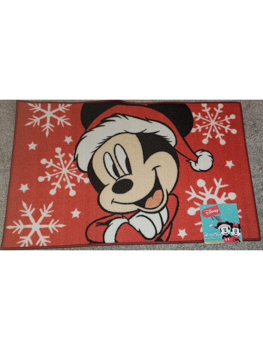 DISNEY SANTA HAT MICKEY MOUSE FACE ACCENT RUG FLOOR MAT RED HOLIDAY CHRISTMAS